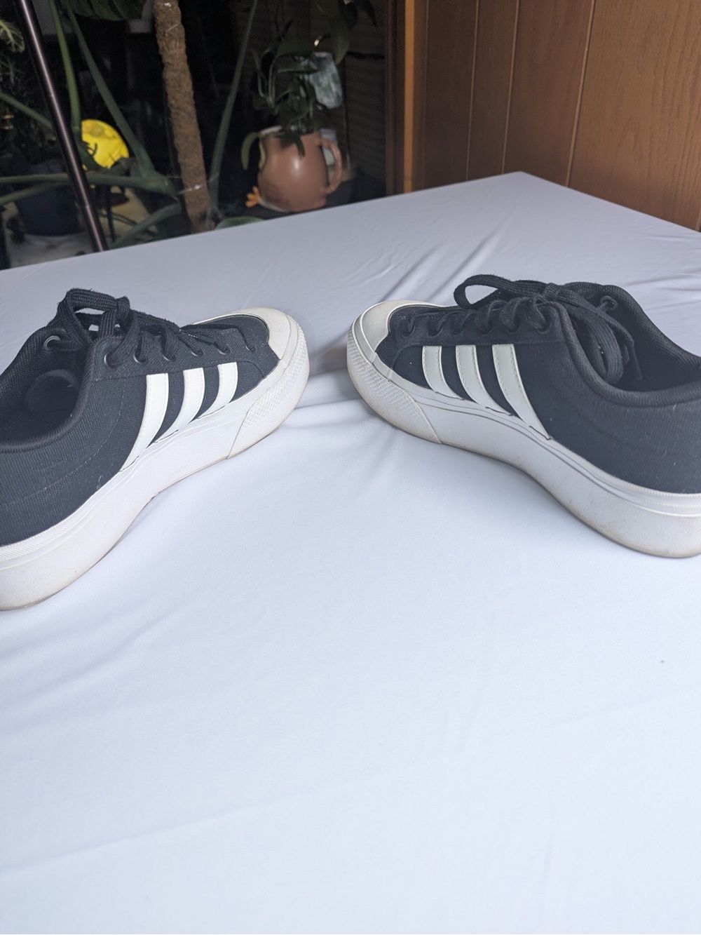 Adidas women’s Black Canvas Low-Top Sneakers with White Stripes - Picture 7 of 7